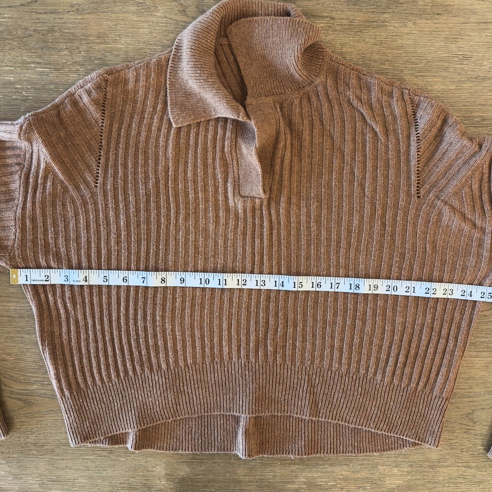 Rag & Bone New York-Maxine Ribbed Merino Wool Blend Polo Sweater-Camel-Women's S - Picture 11 of 16